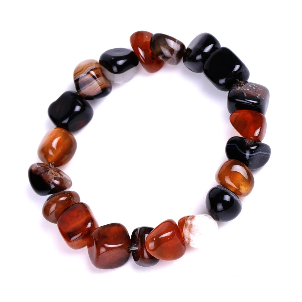Pulsera Elástica De Ágata Negra Hecha A Mano, Brazalete De Piedra Natural Irregular.