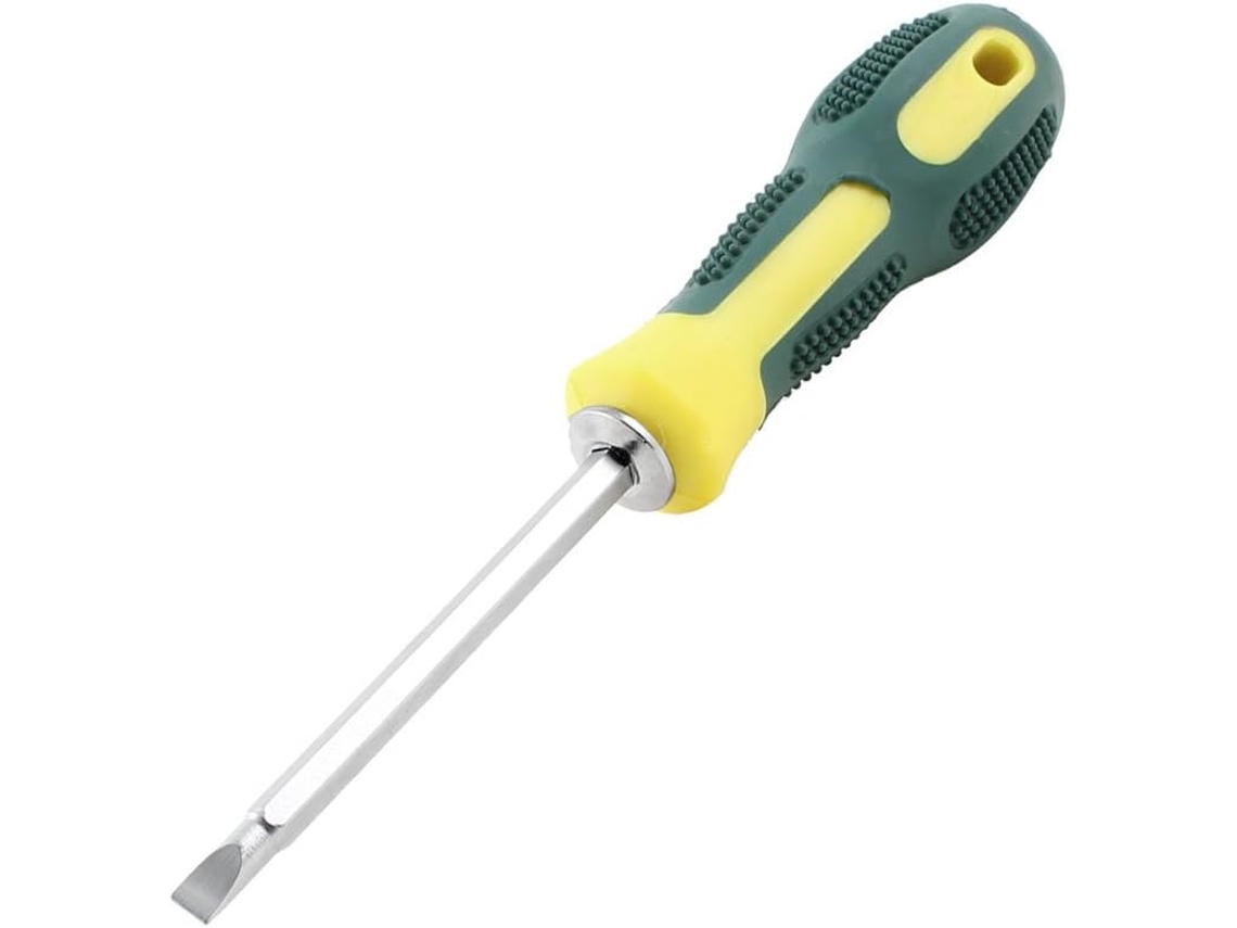 Destornillador Phillips CHABERLU (F5781b78a78adddfe88ed6e92d866f2c) con mango de plástico verde y amarillo de 5,8 mm con ranura.