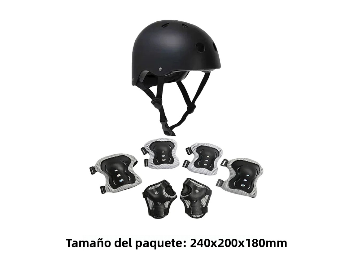 Conjunto infantil de casco, rodilleras, coderas y muñequeras para bicicleta. Mdug (negro 1)