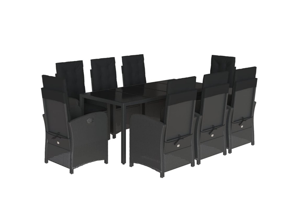 Maison Exclusive - Set De Comedor De Jardín 9 Pzas Y Cojines Ratán Sintético Negro