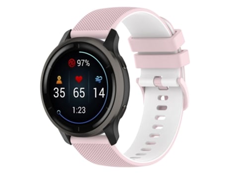 Correa de Silicona textura rejilla colorido con hebilla 22mm para Garmin Vivoactive 4/Forerunner 255 - rosa/blanco