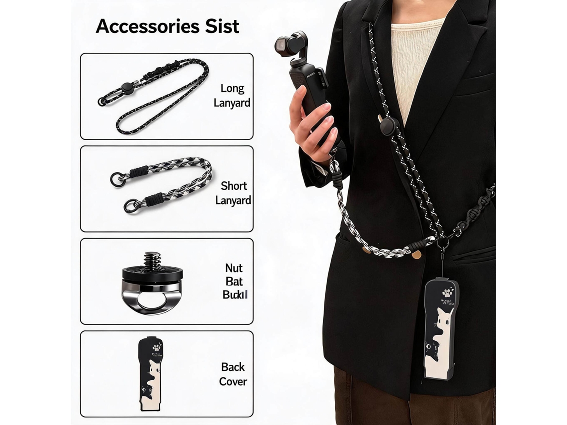 Funda protectora trasera para DJI Osmo Pocket 3 + cables de seguridad largos y cortos HENTEN HOME