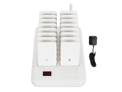 Sistema inalámbrico de megafonía para restaurantes con 16 páginas, alerta por vibración y luz, enchufe USB.