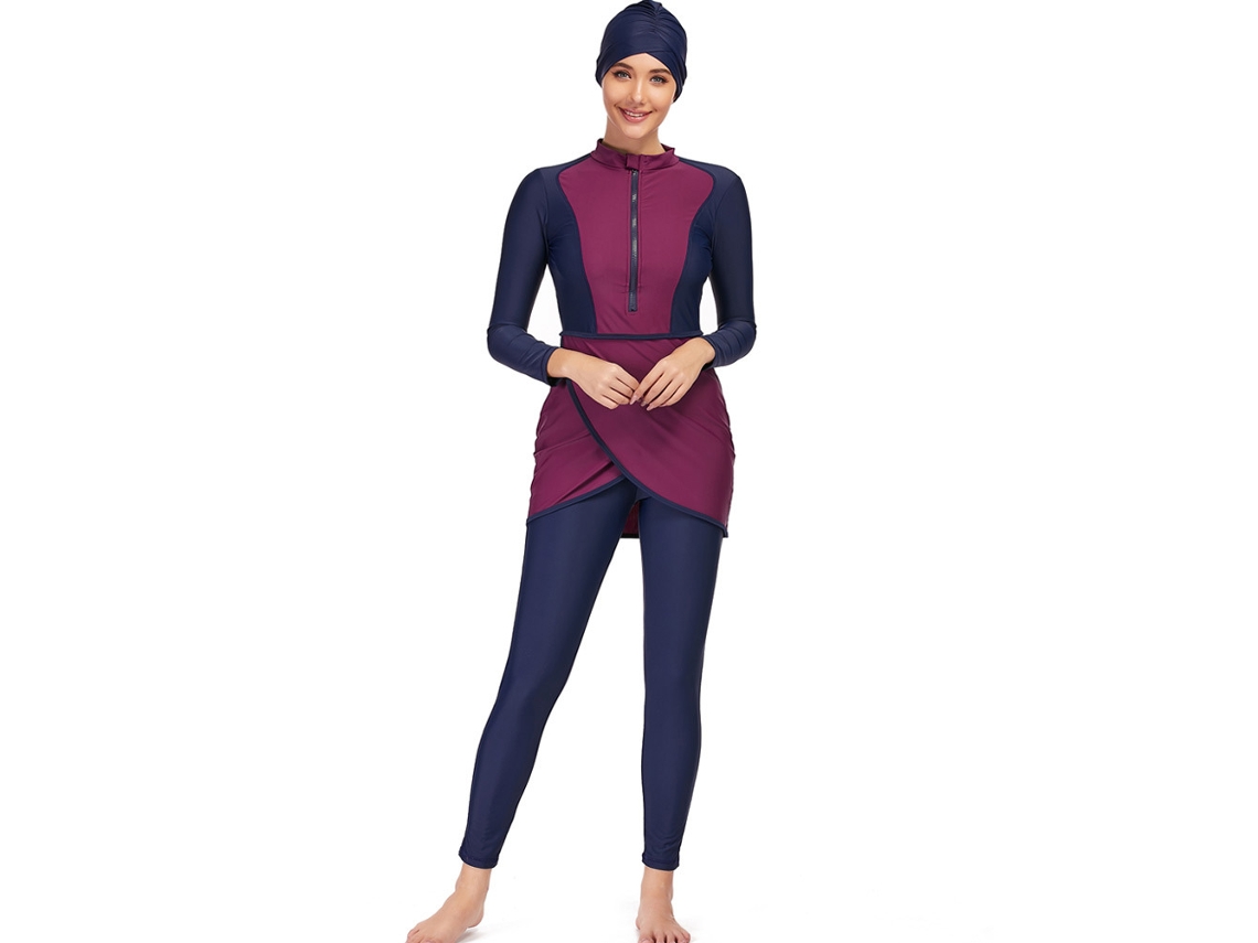 Traje De Baño De 3 Piezas Para Mujer Musulmana, Manga Larga, Protección Solar, Copa Completa, Talla L
