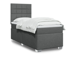 Cama Box Spring Con Colchón Tela Gris Oscuro 90x200 Cm