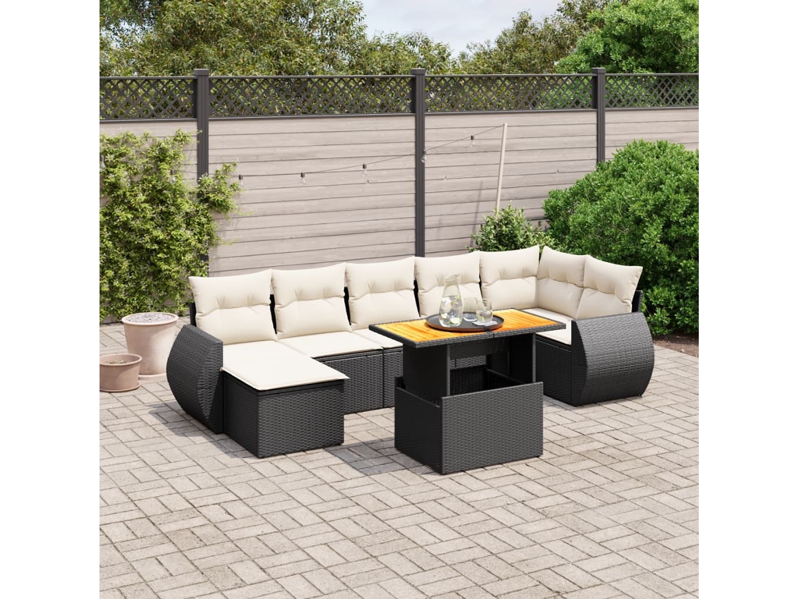 Conjunto de 8 sofás de jardín con cojines de mimbre sintético negro, Dkd Home Decor