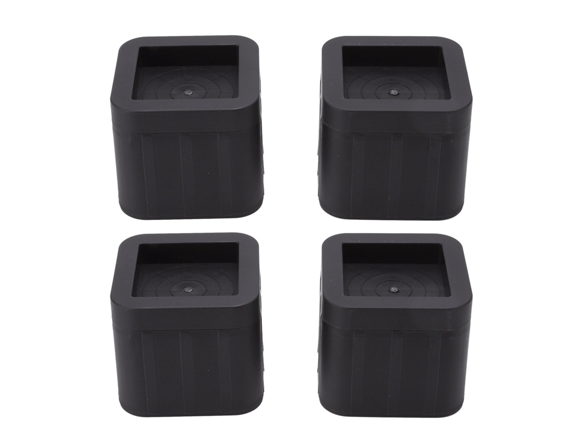 4 Elevadores De Muebles De 8,9 Cm (3,5 Pulgadas) De Goma Abs Negra, Apilables, Cuadrados, Con Tapa Y Almohadilla.