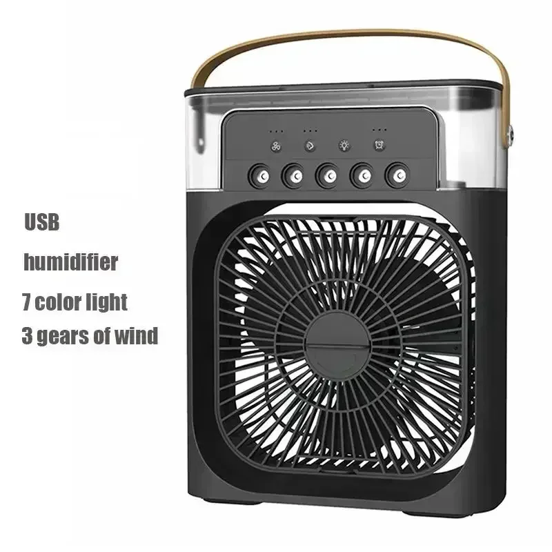 Mini ventilador, aire acondicionado, enfriador de aire, luz nocturna LED y humidificador 3 en 1 MDUG (negro)