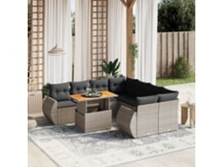Conjunto de sofá de jardín de 9 piezas con cojines, mimbre gris, DKD Home Decor