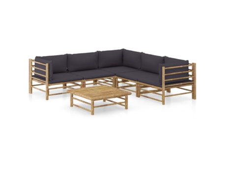 MAISON EXCLUSIVE Set de muebles de jardín 6 piezas bambú con cojines gris oscuro