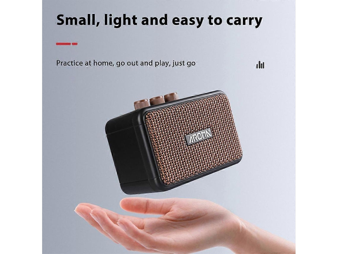 Altavoz de escritorio Aroma para guitarra eléctrica de 5 W, con sonido limpio y saturado, 2 efectos de sonido, compatible con auriculares Bluetooth.