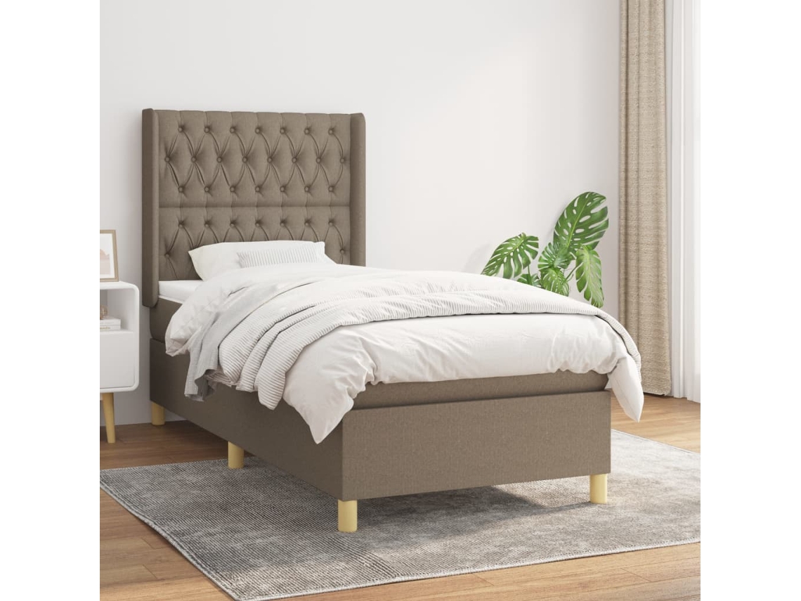 Cama Box Spring Con Colchón Tela Gris Taupe 100x200 Cm