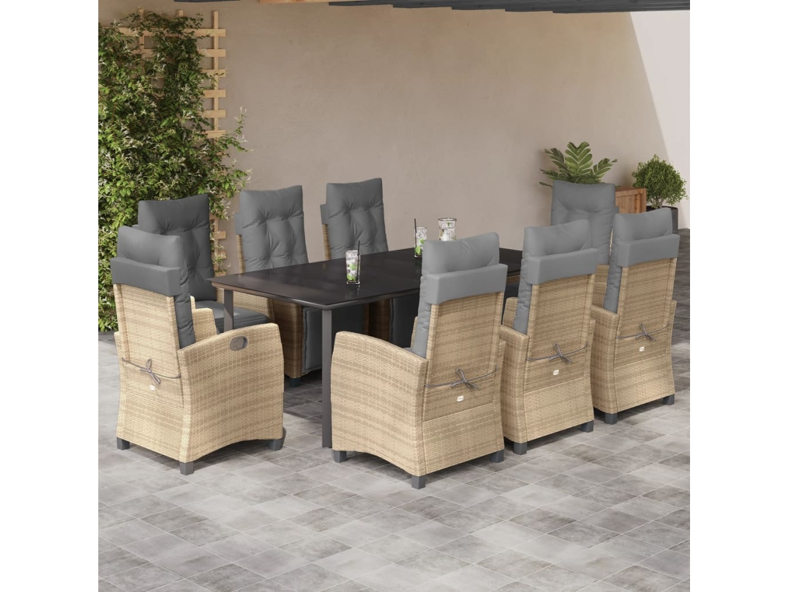 Juego de comedor de jardín de 9 piezas con cojines, mimbre beige mixto, DKD Home Decor