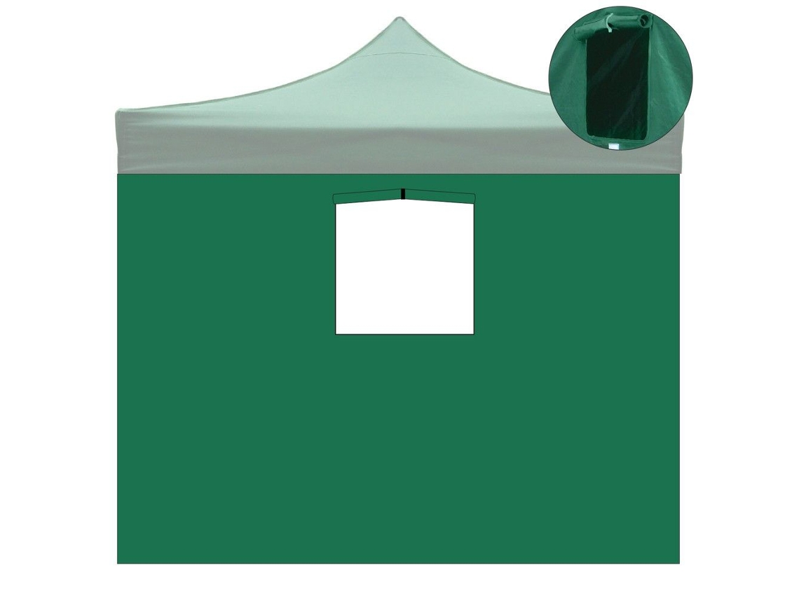 Cubierta lateral impermeable verde de 3x2 m con ventana para cenador retráctil de 3x3 m.