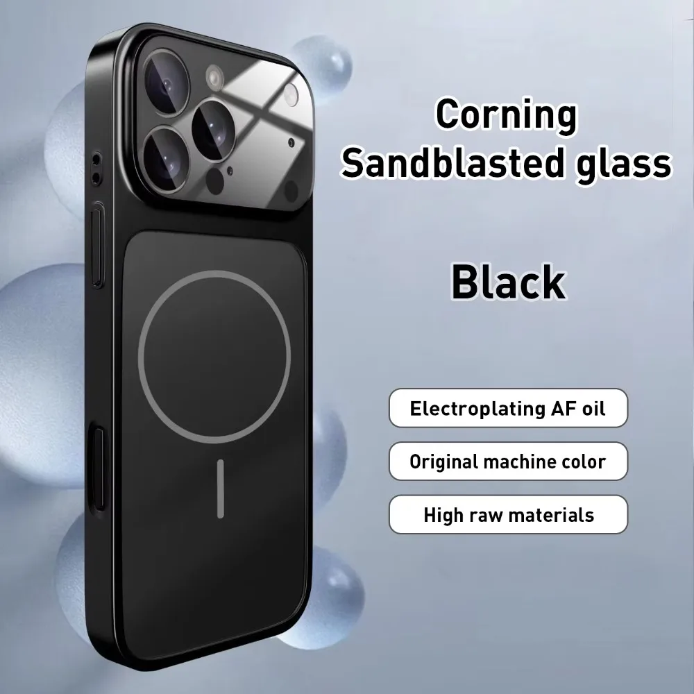 (iphone 13 Pro Max, Negro) Funda De Cristal Nanoesmerilado Para Iphone Con Soporte Para Carga Inalámbrica Magsafe