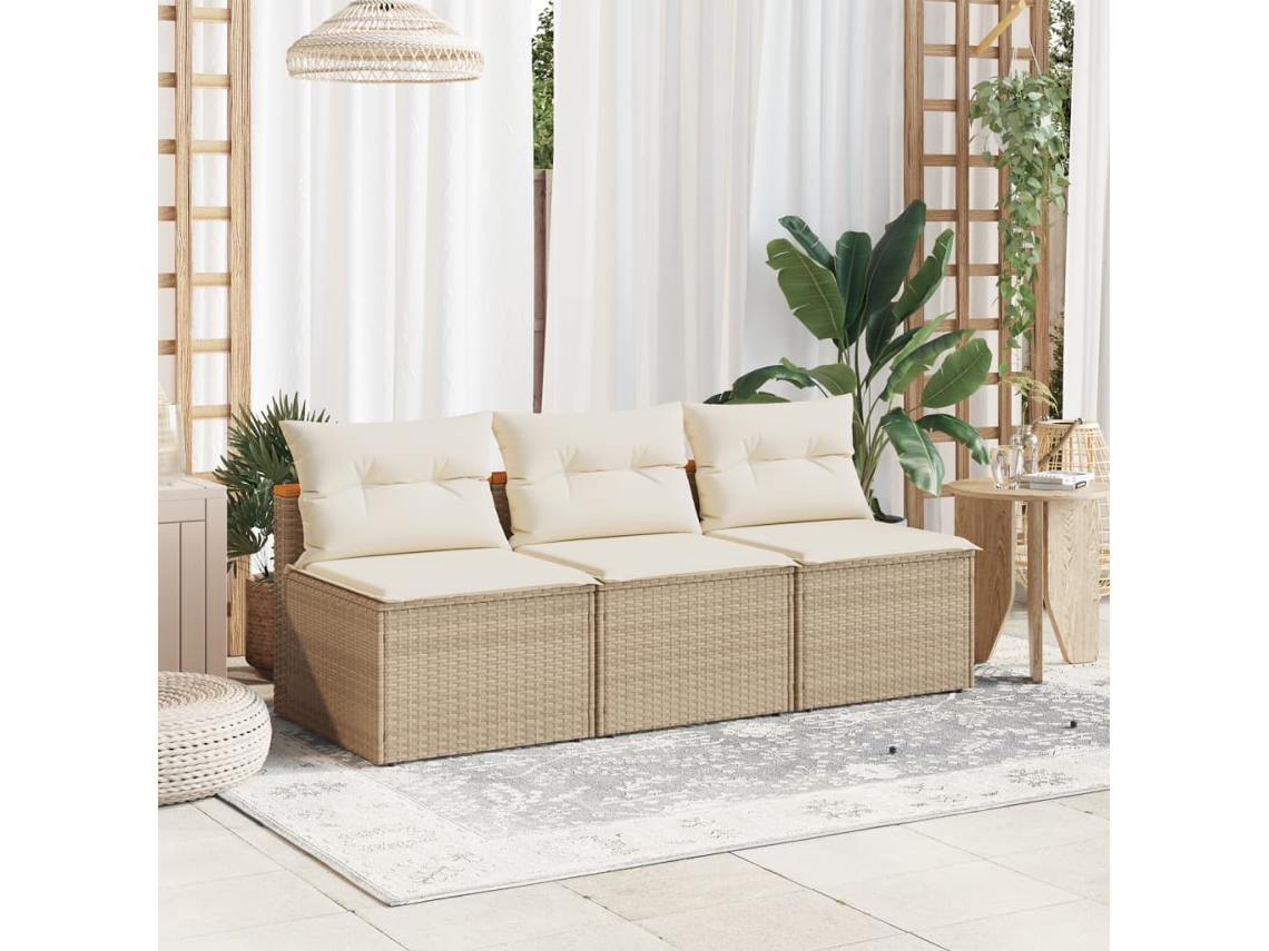 Sofá De Jardín | Sofá De Exterior Sin Reposabrazos 2 Uds Y Cojines Ratán Pe Beige Wsd525442