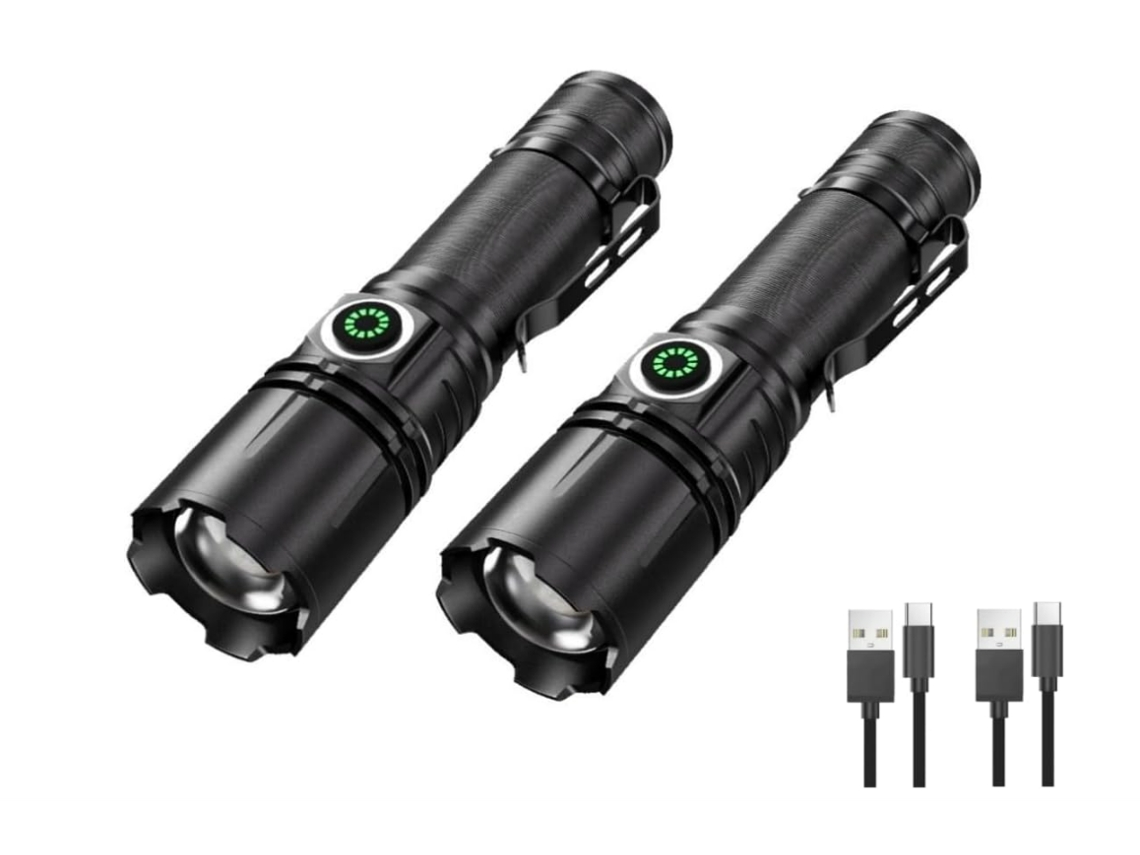 Linterna LED de 8000 lúmenes, IPX45, modo único, paquete de 2, para camping/emergencias, color negro, Yizhood