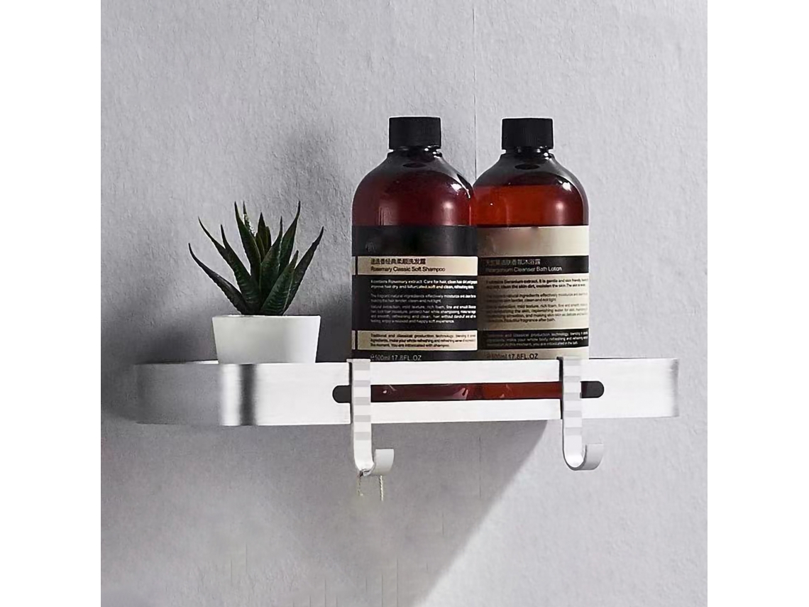 Estante de baño de esquina de aluminio plateado (sin asa)