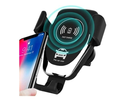 Cargador Inalámbrico Rápido Teléfono Coche Ventilación Compatible Más para Apple, Samsung CHRONUS Negro