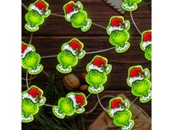 Faroles del Grinch con 40 LED y 4,5 m de luces verdes a pilas para decorar el árbol de Navidad y fiestas.