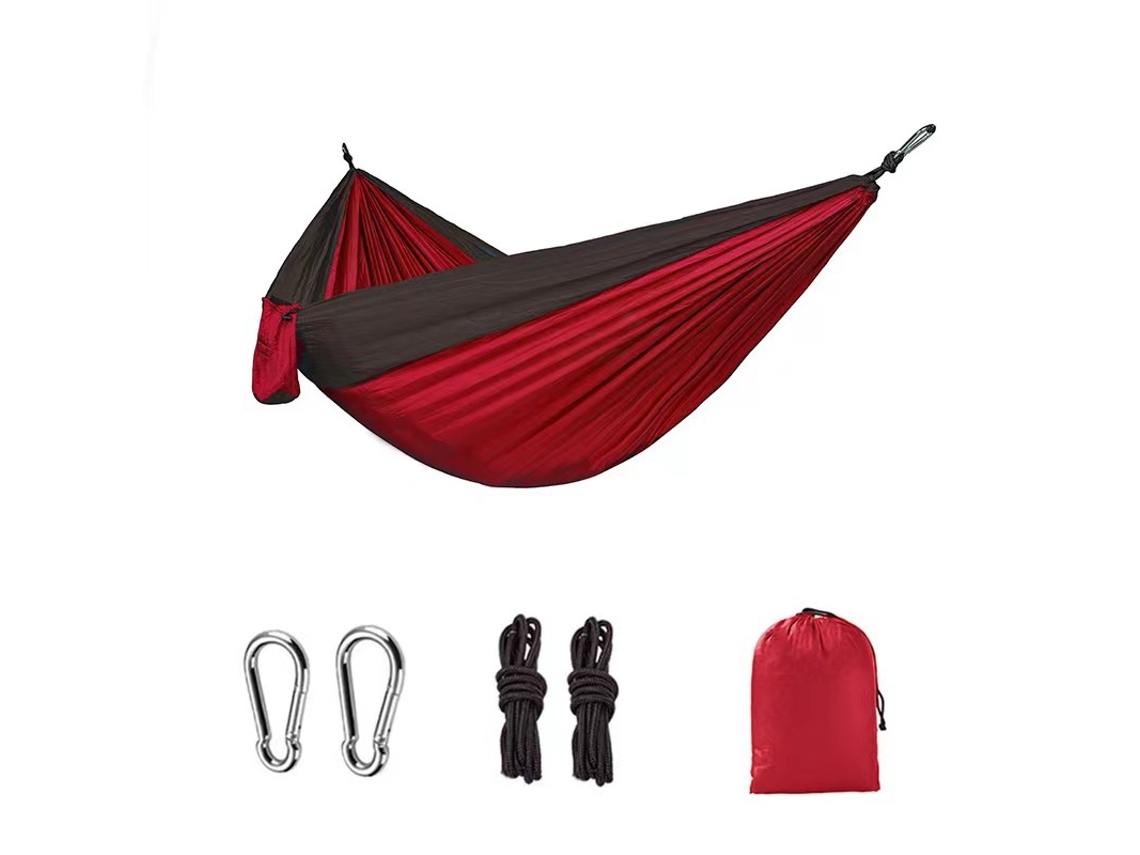 Hamaca Portátil Individual Para Campamentos, Mochileros Y Actividades Al Aire Libre (270x140 Cm) Rojo Y Negro Siurn