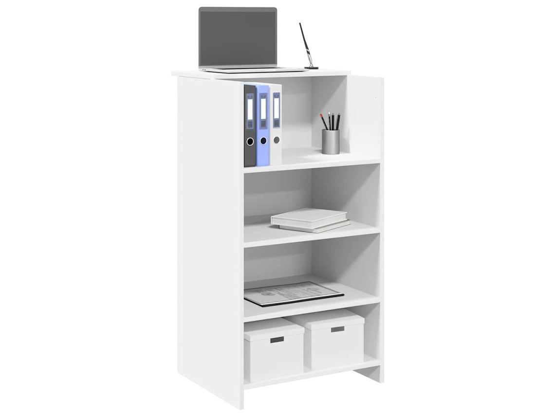 Mostrador de recepción blanco de 55x50x103,5 cm, fabricado en madera de ingeniería.