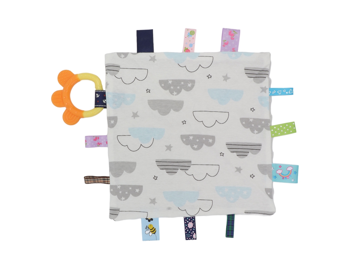 Manta de seguridad suave para bebé con juguete de peluche y chupete de soporte.