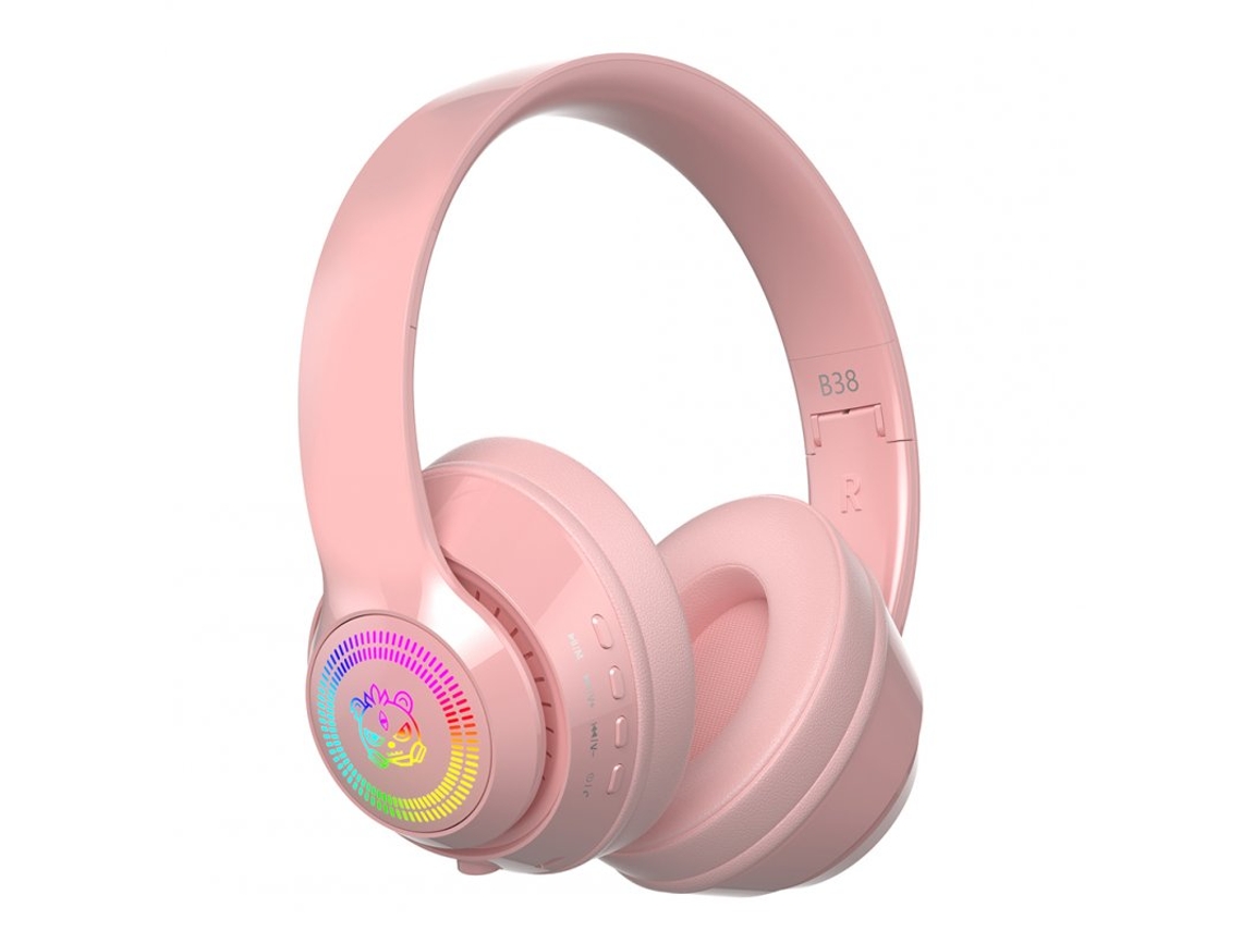 Auriculares Bluetooth Subwoofer inalámbrico montado en la cabeza con reducción de ruido, polvo esponjoso para juegos luminosos