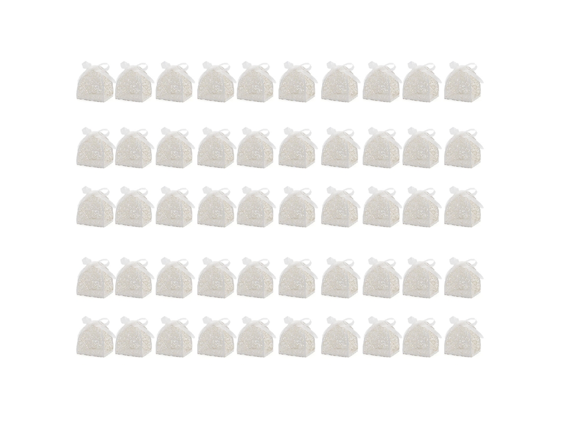 50 Cajas De Papel Blanco Perlado Cortadas Con Láser Para Dulces De Boda Y Fiesta.