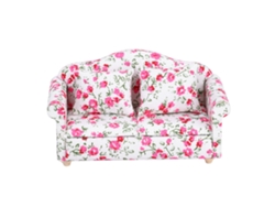 Acessório De Casinha De Bonecas Sofá Duplo Mini Padrão Flor Para Escala 1/12 (2)