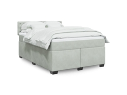 Cama Box Spring Con Colchón Terciopelo Gris Claro 140x190 Cm