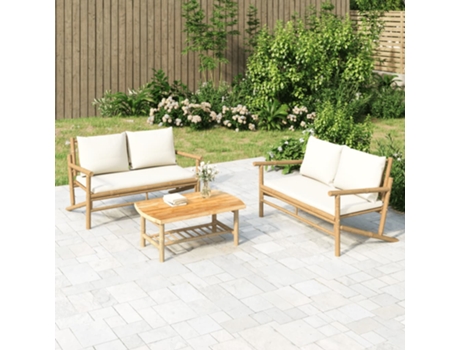 MAISON EXCLUSIVE Set de muebles de jardín 2 piezas bambú y cojines blanco crema