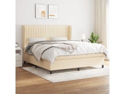 Cama Box Spring Con Colchón Tela Color Crema 160x200 Cm