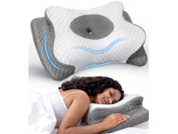 Almohada Cervical De Espuma Viscoelástica, Almohada Ortopédica Ergonómica Para El Dolor De Cuello, Color Blanco Y Gris. Gertiz