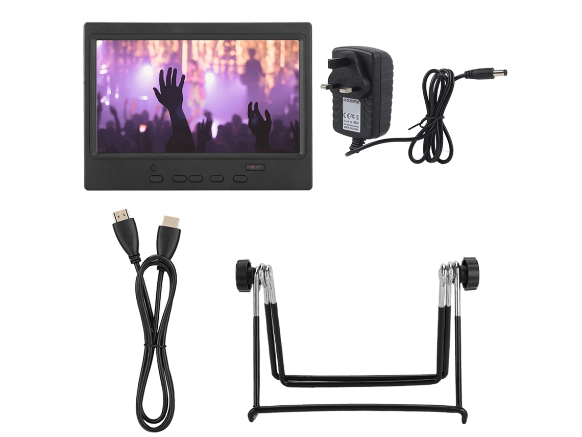 Monitor portátil de 7 polegadas, 1024x600, com entradas HDMI, VGA e AV para Raspberry Pi, CFTV automotivo.
