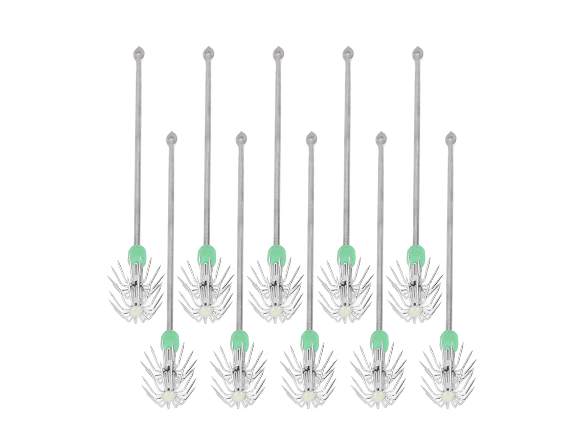 10 Anzuelos De Acero Inoxidable Para Calamares Con Mango Largo Y Luminoso Para Pesca (17 Cm)
