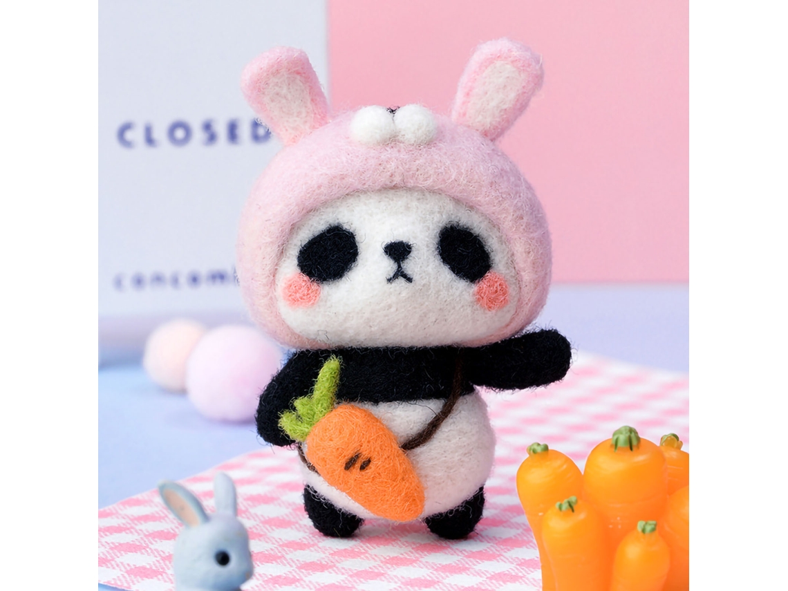 Kit De Fieltro Con Aguja Para Hacer Un Colgante De Conejo Panda De Lana Para Principiantes - Básico