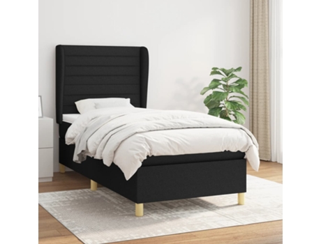 vidaXL Cama con somier y colchón 90x200 cm tela negro