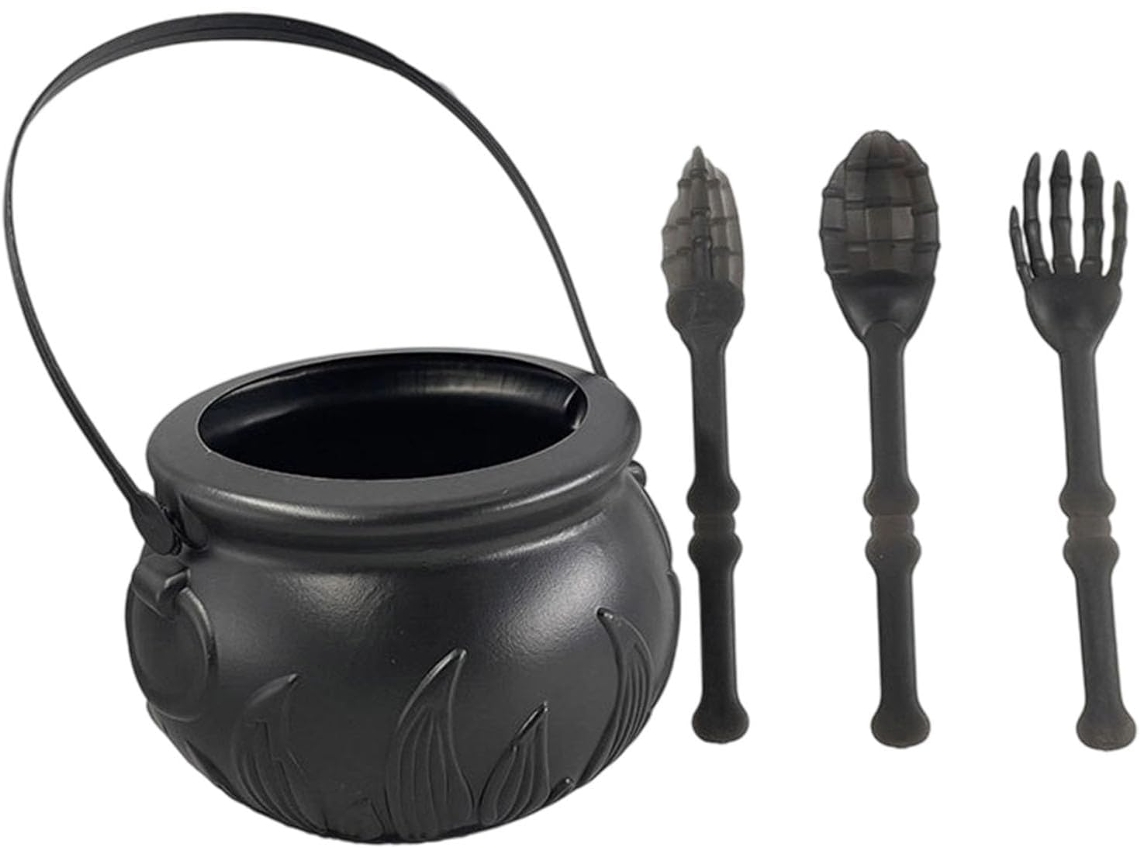 Cubo De Dulces De Bruja De Halloween Con Platos, Contenedor De Almacenamiento Portátil Con Asa