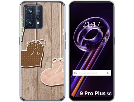 Carcasa para Realme 9 Pro Plus 5G TUMUNDOSMARTPHONE Dibujos Corazones Madera Multicolor