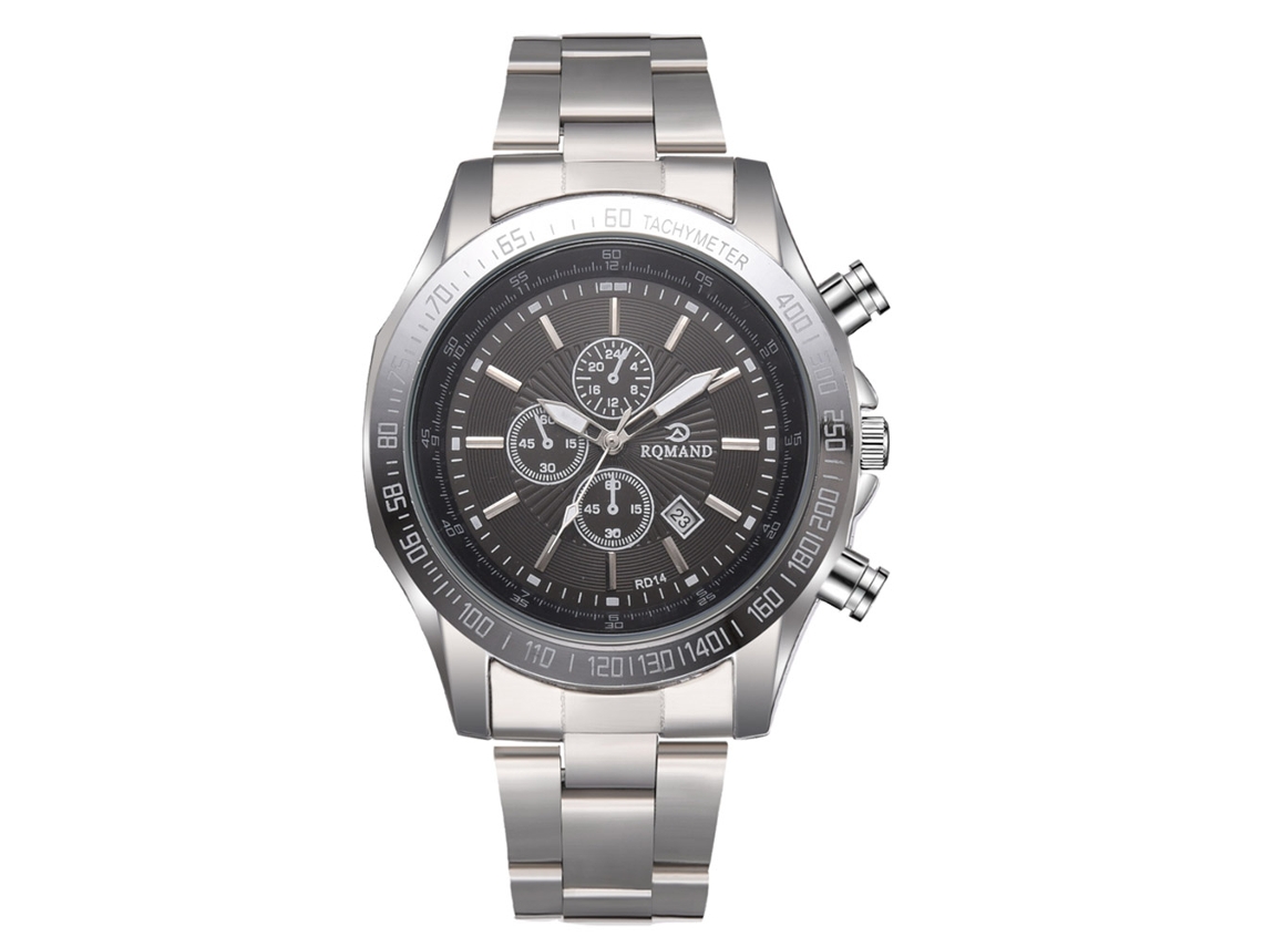 Reloj De Pulsera Para Hombre De Negocios De Acero Con Calendario Y Esfera Exquisita Plata Negro