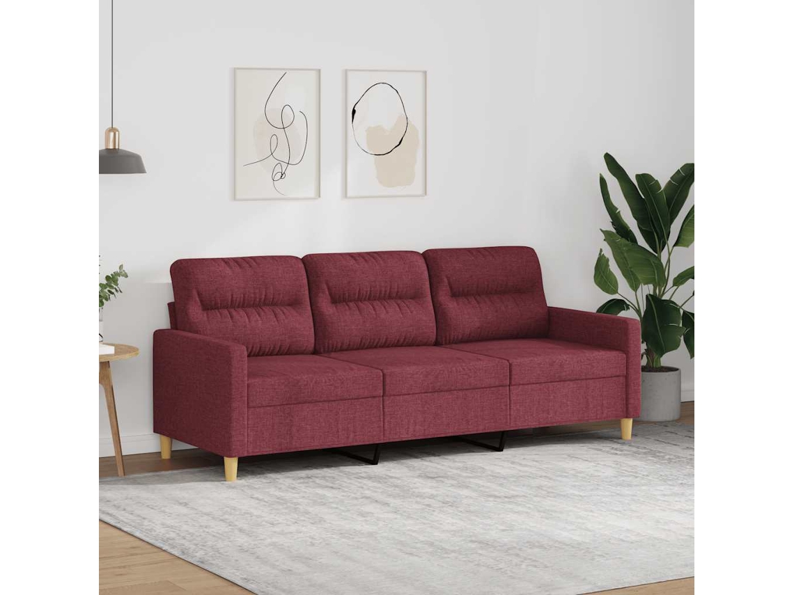 Sofá De 3 Plazas | Sofá De Salón | Sofá De Descanso De Tela Rojo Tinto 180 Cm