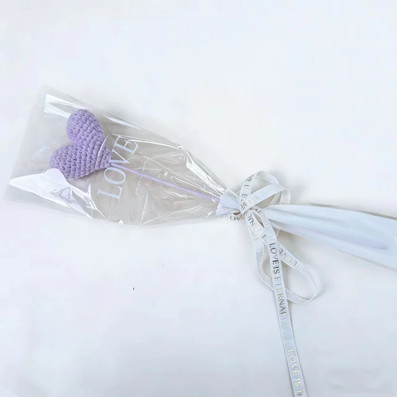 (morado) Ramas De Flores Artificiales, Flores Tejidas A Mano, Flores Artificiales En Forma De Corazón, Ramo De Lana
