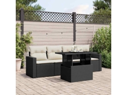 Conjunto de 5 sofás de jardín con cojines de mimbre sintético negro, Dkd Home Decor