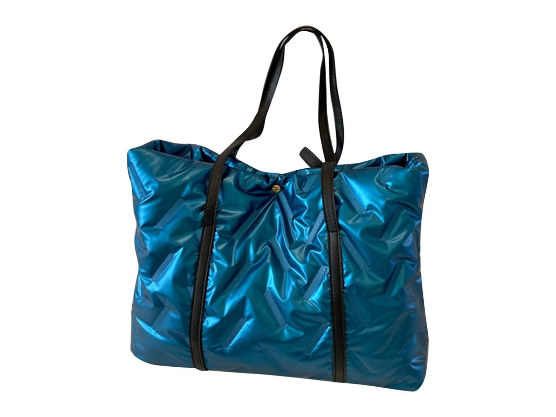 Bolso Acolchado Sencillo Con Plumas, Color Liso, Ideal Para Viajes, Color Azul Pavo Real.