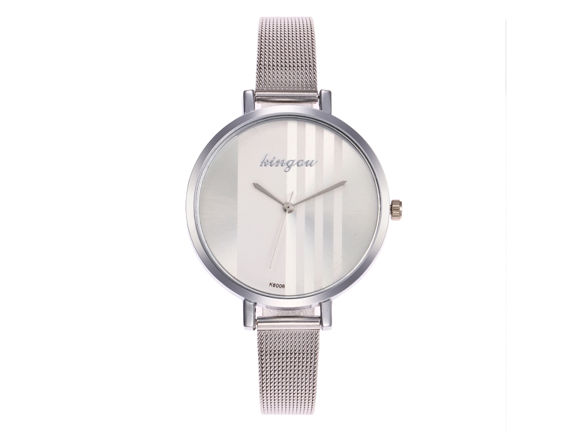 Reloj De Pulsera Informal Para Mujer Con Brazalete De Malla Fina, Aleación De Metal Plateado.
