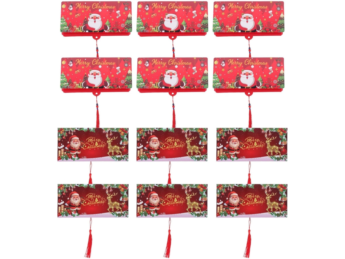 Juego De 12 Monederos Navideños De Papel Rojo Con Compartimentos Para Tarjetas Y Sobres.