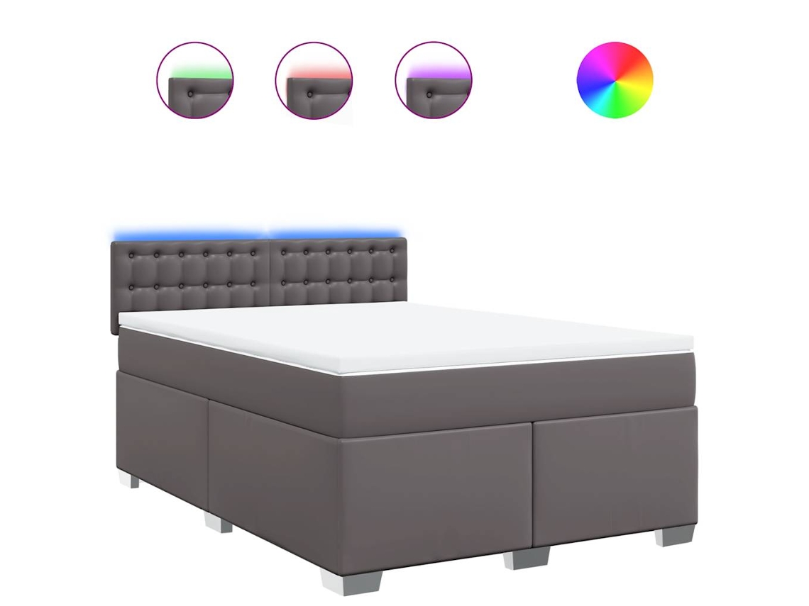 Maison Exclusive - Cama Box Spring Con Colchón Cuero Sintético Gris 140x190 Cm