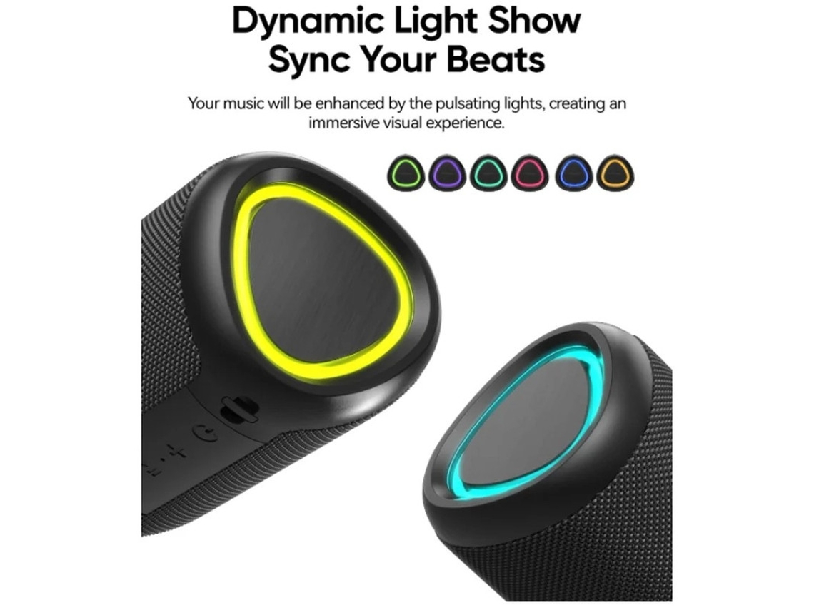 Altavoz Bluetooth portátil con luces Sonido potente y nítido IPX5 Resistente al agua Reproducción durante todo el día Entrada de tarjeta auxiliar Yizhood