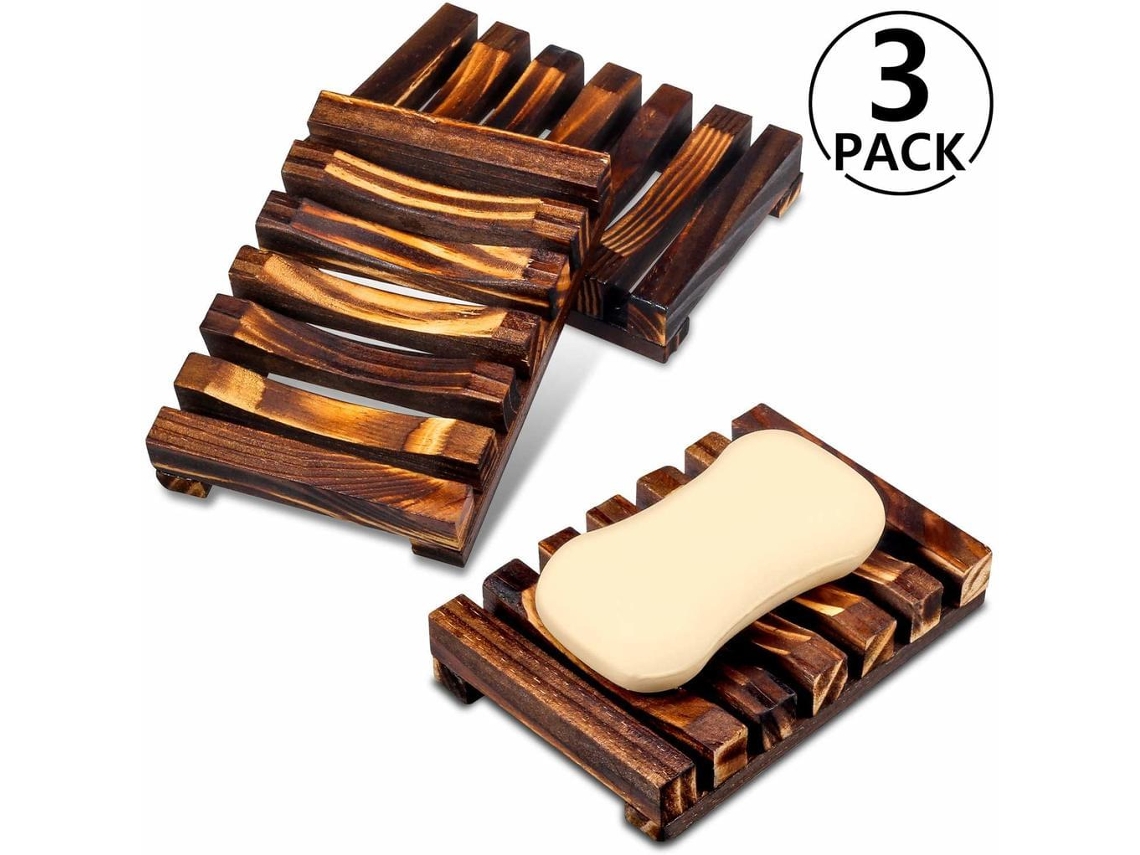 Juego de jabonera de madera con bolsas de sisal